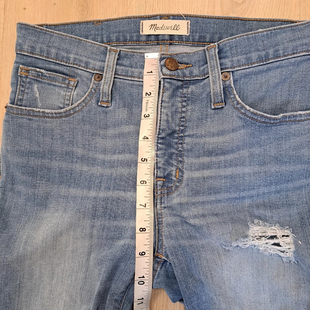 Madewell 9" High-Rise Medium Wash Distressed Hem Stretch Skinny Jeans Size 26 - Picture 7 of 9